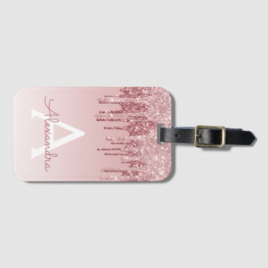 Étiquette À Bagage Rose Gold Sparkle Parties scintillant Nom du monog (Devant Horizontal)