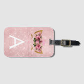 Étiquette À Bagage Rose Kitty Sparkle Princess Monogramme Nom (Devant Horizontal)