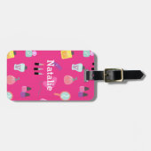 Étiquette À Bagage Rose lumineux, maquillage, beauté, motif de (Devant horizontal)