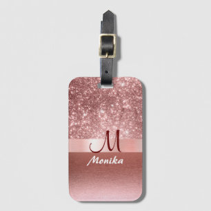 Étiquette À Bagage Rose moderne Foil Faux Parties scintillant Monogra