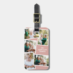 Étiquette À Bagage Rose moderne rose multi photo famille élégant cade