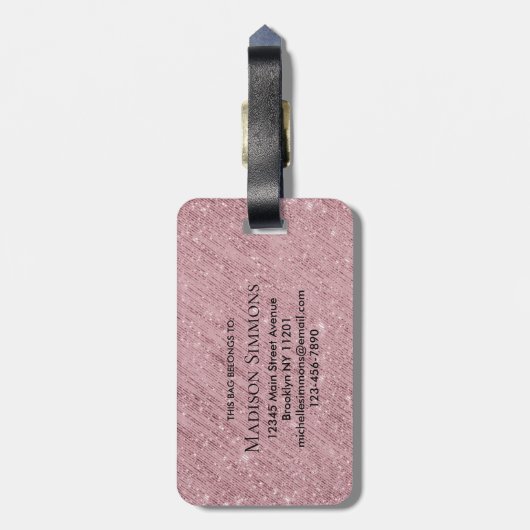Étiquette À Bagage Rose Monogramme de script Parties scintillant étin (Dos Vertical)