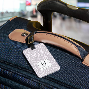 Étiquette À Bagage Rose Monogramme Empreinte de léopard pastel