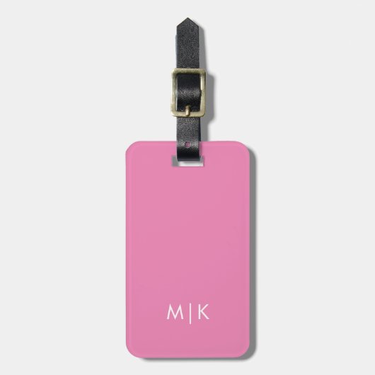 Étiquette À Bagage rose | Monogramme moderne (Devant Vertical)