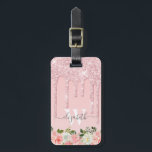 Étiquette À Bagage Rose monogramme Parties scintillant or gouttes ros<br><div class="desc">Parties scintillant d'or moderne, rose girly, dérive nom et monogrammed design. Ce design présente des gouttes brillantes de parties scintillant rose rose rose rose rose sur arrière - plan rose. Au fond, aquarelle rose vif, rose agencement floral. Incluant une initiale monogramme personnalisée et un modèle de texte prénom dans une...</div>