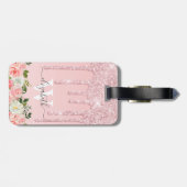 Étiquette À Bagage Rose monogramme Parties scintillant or gouttes ros (Dos horizontal)