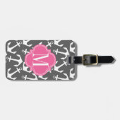 Étiquette À Bagage Rose nautique Girly de charbon de bois d'Ancres (Devant horizontal)