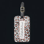 Étiquette À Bagage Rose noir moderne  or Empreinte de léopard à huile<br><div class="desc">Cet imprimé safari moderne et chic est parfait pour le fashionista branché et élégant. Il présente de l'or rose faux imprimé et du poster de animal léopard à feuille noire sur un arrière - plan blanc simple. C'est élégant, élégant et tendance. ***REMARQUE IMPORTANTE DE CONCEPTION : Pour toute demande de...</div>