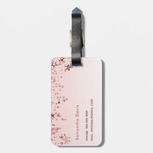 Étiquette À Bagage Rose or blush rose étoiles nom script (Dos Vertical)