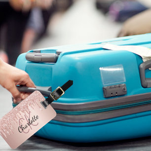 Étiquette À Bagage Rose or gouttes d'or nom monogramme personnalisé