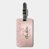 Étiquette À Bagage Rose or gouttes d'or nom monogramme personnalisé (Devant Vertical)