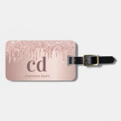 Étiquette À Bagage Rose or gouttes nom monogramme (Devant horizontal)