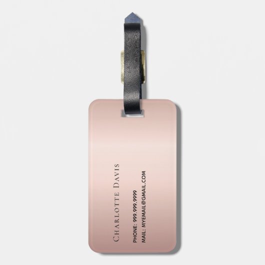 Étiquette À Bagage Rose or gouttes nom monogramme (Dos Vertical)