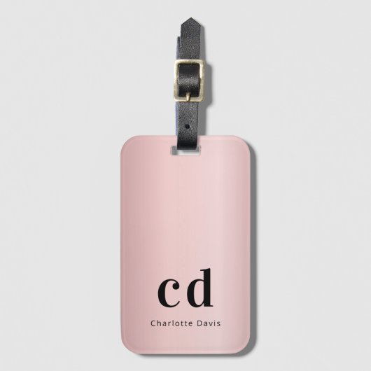 Étiquette À Bagage Rose or monogramme nom moderne (Devant Vertical)