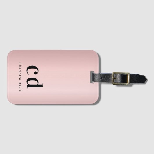 Étiquette À Bagage Rose or monogramme nom moderne (Devant Horizontal)