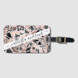 Étiquette À Bagage Rose or noir feuille florale Motif d'illustration