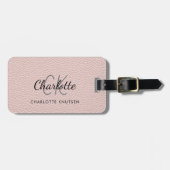 Étiquette À Bagage Rose or rose cuir nom monogramme (Devant horizontal)
