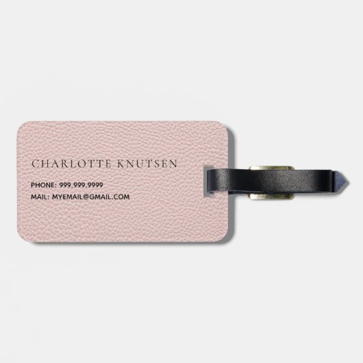 Étiquette À Bagage Rose or rose cuir nom monogramme (Dos horizontal)