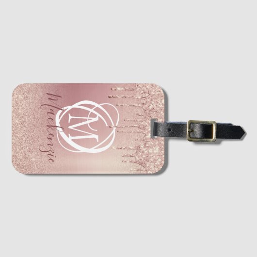 Étiquette À Bagage Rose or rose Parties scintillant goutte Élégant Mo (Devant Horizontal)
