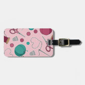 Étiquette À Bagage Rose orienté de couture mignon de motif (Devant horizontal)