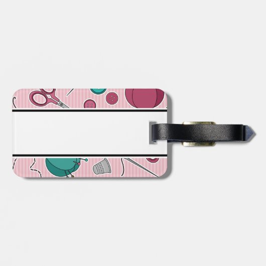 Étiquette À Bagage Rose orienté de couture mignon de motif (Dos horizontal)