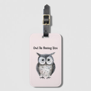 Étiquette À Bagage Rose Pâle Hibou Noir À Revoir