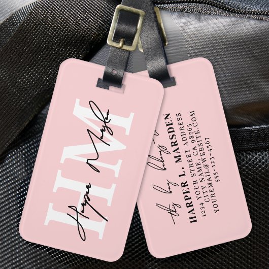 Étiquette À Bagage Rose Pâle Monogramme Mignon