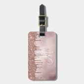 Étiquette À Bagage Rose Parties scintillant en or Monogramme Bagages (Devant Vertical)