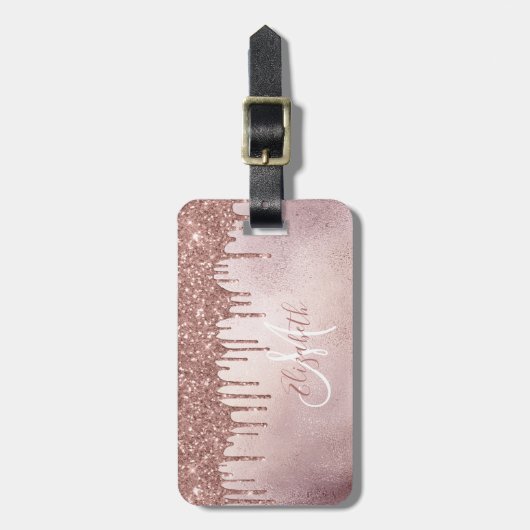 Étiquette À Bagage Rose Parties scintillant en or Monogramme Bagages (Devant Vertical)