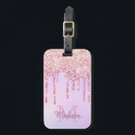 Étiquette À Bagage Rose Parties scintillant or Drives Unicorn Ombre M<br><div class="desc">Parties scintillant dorée tendance, rose girly goutte sur ombre pastel clair violet, rose arrière - plan design personnalisé monogrammed. Ce design présente une parties scintillant brillante rose rose rose vif sur des couleurs pastel irisées ou arrière - plans, rose et lilas violet ou couleur prune claire. Personnalisé avec nom et...</div>