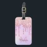 Étiquette À Bagage Rose Parties scintillant or Drives Unicorn Ombre M<br><div class="desc">Parties scintillant dorée tendance, rose girly goutte sur ombre pastel clair violet, rose arrière - plan design personnalisé monogrammed. Ce design présente une parties scintillant brillante rose rose rose vif sur des couleurs pastel irisées ou arrière - plans, rose et lilas violet ou couleur prune claire. Personnalisé avec nom et...</div>