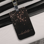 Étiquette À Bagage Rose Parties scintillant Or Élégant Script glamour<br><div class="desc">Créez votre propre étiquette de bagage usée en diamant noir et rose avec votre nom de script manuscrit moderne personnalisé.</div>