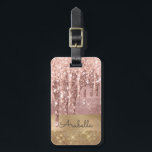 Étiquette À Bagage Rose Parties scintillant or goutte d'or rayures d'<br><div class="desc">Parties scintillant dorée rose moderne, luxe gouttes d'or doré et rose couleur or rayures de parties scintillant personnalisées monogrammed bagage tag. Ce design présente des rayures de parties scintillant étincelantes et du métal brossé en or, ainsi que des parties scintillant de couleur or rose rose rousse avec nom ou monogramme...</div>