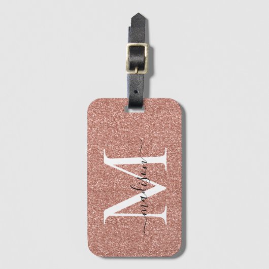 Étiquette À Bagage Rose Parties scintillant or Monogramme Girly Scrip (Devant Vertical)