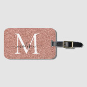 Étiquette À Bagage Rose Parties scintillant or Monogramme Girly Scrip (Devant Horizontal)