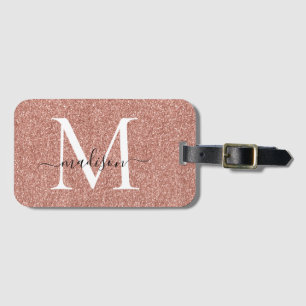 Étiquette À Bagage Rose Parties scintillant or Monogramme Girly Scrip
