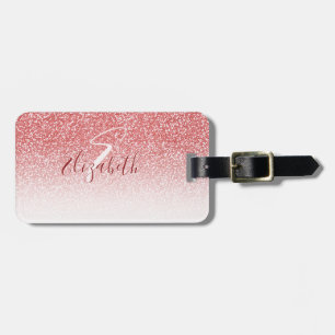 Étiquette À Bagage Rose Parties scintillant or Monogramme moderne