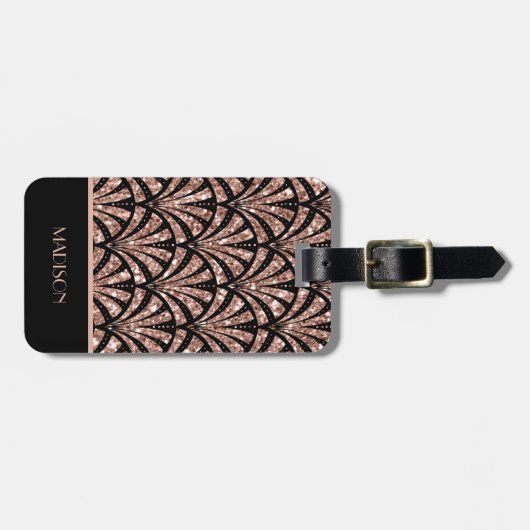 Étiquette À Bagage Rose Parties scintillant or Monogramme Motif Art D (Devant horizontal)