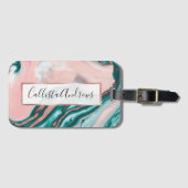 Étiquette À Bagage Rose Parties scintillant or rose Turquoise marbre  (Devant Horizontal)