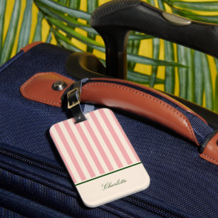 Étiquette À Bagage Rose pastel pré-élégant rayé
