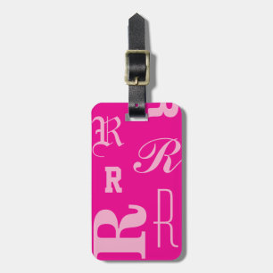 Étiquette À Bagage Rose personnalisé, initiales de typographie monogr
