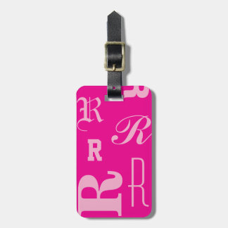 Étiquette À Bagage Rose personnalisé, initiales de typographie monogr
