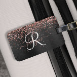 Étiquette À Bagage Rose personnalisé Parties scintillant or noir Étin<br><div class="desc">Personnalisez facilement ce design élégant et branché de porte-bagages avec une jolie parties scintillant brillante en or rose sur un arrière - plan métallique brossé noir.</div>