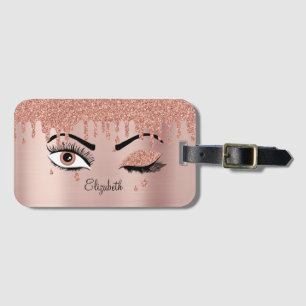 Étiquette À Bagage Rose Pink Gold Eyelashes Dripping Glitter