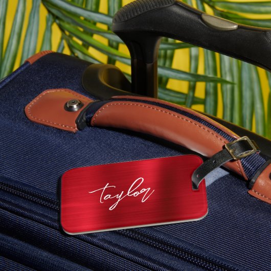 Étiquette À Bagage Rose Red Foil Moderne Écriture Manuscrit Nom (Insitu Rectoal 3)