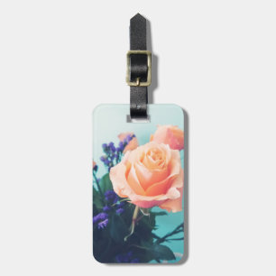 Étiquette À Bagage rose rose et jaune avec fond de menthe