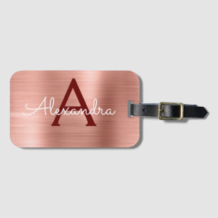 Étiquette À Bagage Rose Rose Gold Burgundy Métallc Monogram