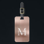 Étiquette À Bagage Rose Rose Or Brossé métal Script Monogramme Glam<br><div class="desc">Balise de sac de monogramme en métal brossé rose Rose Rose Rose</div>