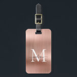 Étiquette À Bagage Rose Rose Or Brossé métal Script Monogramme Glam<br><div class="desc">Balise de sac de monogramme en métal brossé rose Rose Rose Rose</div>