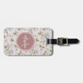 Étiquette À Bagage Rose rose pâle Motif avec Monogramme et nom (Devant horizontal)